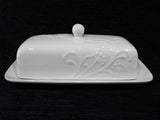 Corelle Boutique CHERISH PORCELAIN COVERED BUTTER DISH Embossed Blossoms