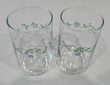 ❤️ 2 HTF Corelle COUNTRY COTTAGE  6-oz JUICE GLASSES Blue Green Hearts
