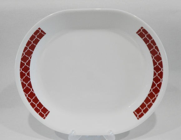 ❤️ 1 Corelle RED CRIMSON TRELLIS 12x10 Serving PLATTER Oblong Entree Chop Plate