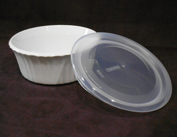 ❤️ 1 Corningware FRENCH WHITE Round 16-oz DISH & COVER Bake Serve Store Bowl