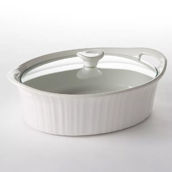 ❤️ 2.5 Qt. Corningware FRENCH WHITE Oval CASSEROLE Roaster Bake Dish & Glass Cover