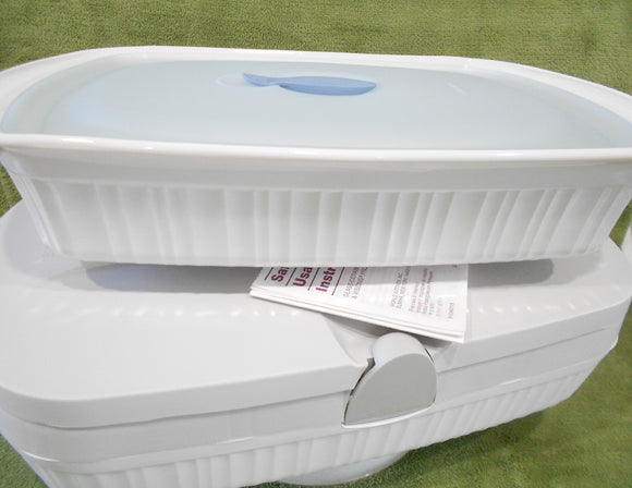 ❤️ NEW Corningware French White 9x13 STONEWARE DISH & Cover in THERMAL CARRIER