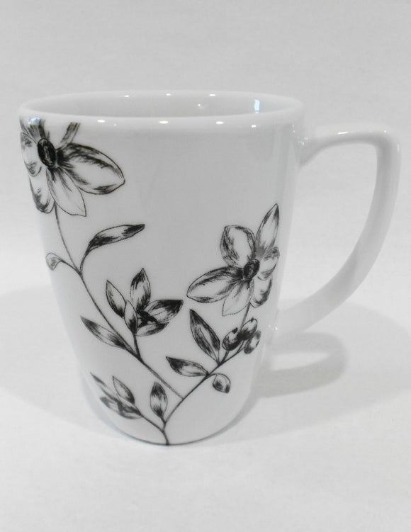 ❤️ CORELLE Square FAVOURITE FLEUR 12-oz Porcelain MUG Cup *BLACK FLORAL