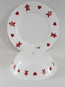 ❤️ 2-pc Corelle GINGERBREAD MEN & HEARTS Christmas PLATTER & SERVING BOWL Valentines