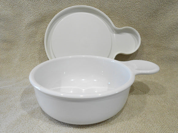 🍃 NEW Vtg CorningWare WHITE 15-oz GRAB-IT BOWL & COVER Tab Handle Smooth Bottom