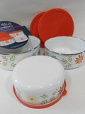 ❤️ 6-pc Corelle HAPPY DAYS Nesting METAL STORAGE BOWL SET & Plastic Covers Retro