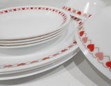 12-pc CORELLE MilkGlass RED HEARTS DINNERWARE SET