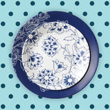 ❤️ NEW 20-pc Corelle INDIGO BLOOMS Dinnerware Set Dark Blue Band w/Floral Sketch