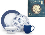 ❤️ NEW 20-pc Corelle INDIGO BLOOMS Dinnerware Set Dark Blue Band w/Floral Sketch