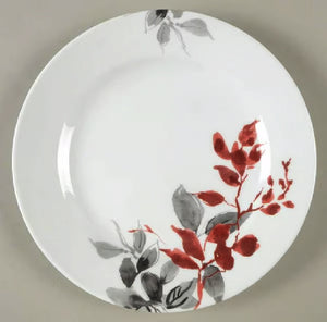 ❤️ 1 NEW Corelle Round KYOTO LEAVES 8 1/2" LUNCH PLATE *Japanese Garden Red Gray