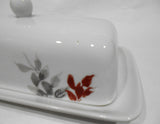 ❤️ Corelle Boutique KYOTO LEAVES Porcelain COVERED BUTTER DISH Japanese Watercolor