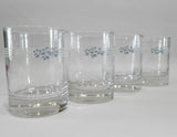 ❤️ 4 HTF Corelle LACE BOUQUET 9-oz ROCKS GLASSES Double Old Fashioned Blue White