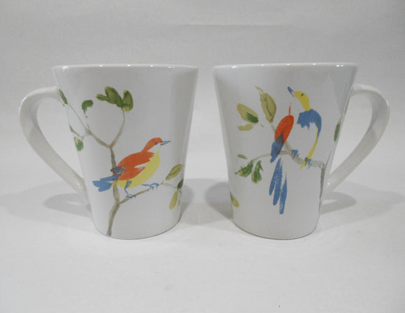 ❤️ 2 CORELLE MAVIS SONG 10-oz MUGS Stoneware Cups *COLORFUL England Thrush Birds