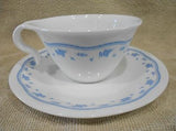 ☕︎ 2-pc CORELLE Corning MORNING BLUE HOOK CUP & SAUCER *Vitrelle Glass Floral