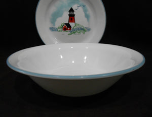 ❤️ NEW Corelle OUTER BANKS 18-oz SOUP BOWL Powder Blue Rim / Lighthouse Nautical