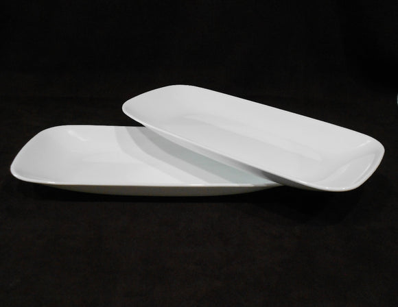 ❤️ 2 Corelle PURE WHITE Winter 10x5 APPETIZER TRAYS Serving Platters Oblong Fish