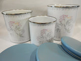 💙 NEW 6-pc Corelle PINK TRIO CANISTER SET Metal Storage w/Wood Lids Pastel Floral