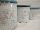 💙 NEW 6-pc Corelle PINK TRIO CANISTER SET Metal Storage w/Wood Lids Pastel Floral