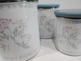 💙 NEW 6-pc Corelle PINK TRIO CANISTER SET Metal Storage w/Wood Lids Pastel Floral