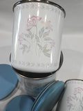 💙 NEW 6-pc Corelle PINK TRIO CANISTER SET Metal Storage w/Wood Lids Pastel Floral