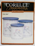 💙 NEW 6-pc Corelle PINK TRIO CANISTER SET Metal Storage w/Wood Lids Pastel Floral