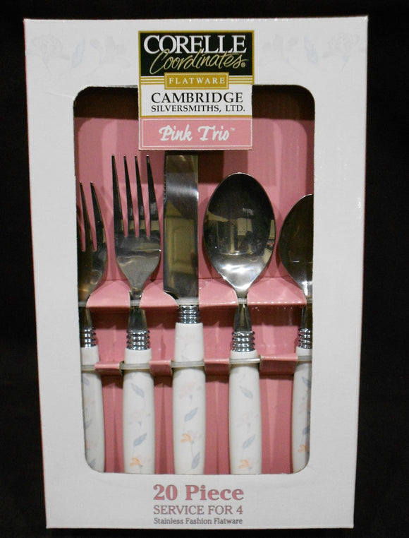 ❤️ 20-pc Corelle PINK TRIO FLATWARE Knives Forks Spoons Stainless Steel Utensils