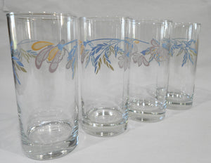 ❤️ 4 Corelle PINK TRIO 16-oz TUMBLER GLASSES Iced Tea Peach Blue Floral Blossoms