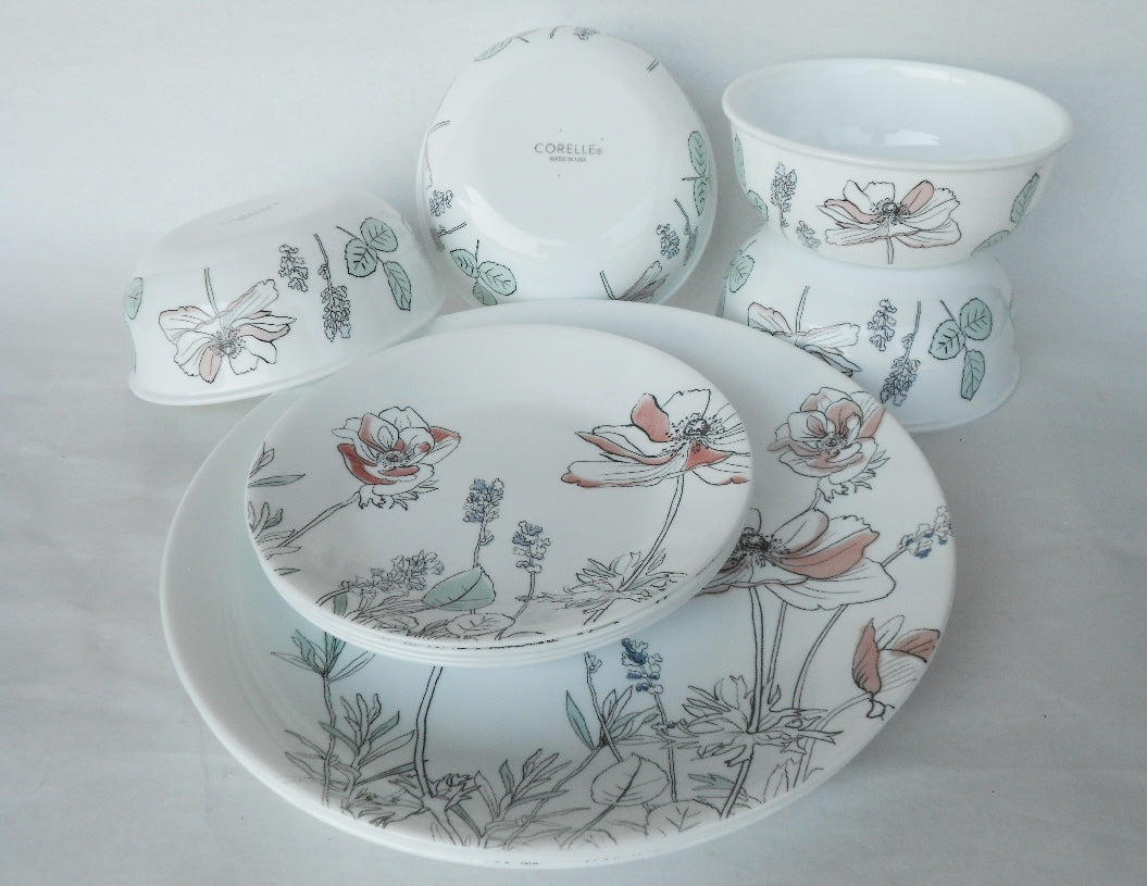Salad Plates Corelle Poppy Dinnerware Set ❤️ NEW 12-pc Corelle