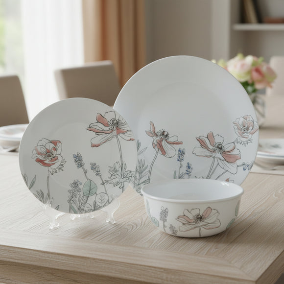 Corelle Pink Pattern ️ NEW 12-pc Corelle Signature POPPY PRINT DINNERWARE SET Pale Pink Wh ...