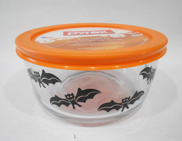 ❤️ New 2013 PYREX 4 Cup BLACK BATS 1-Qt Storage BOWL Orange Spooky Halloween
