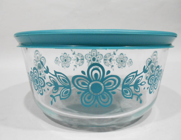 ❤️ HTF Vtg. Pyrex BUTTERFLY Gold TURQUIOSE BLUE 4-Cup Glass Storage Bowl & Cover
