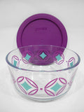 ❤️ NEW Pyrex DIAMONDS 4 Cup STORAGE BOWL & COVER Turquoise Purple Accents
