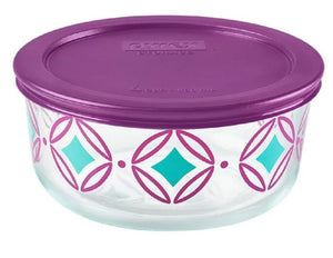 ❤️ NEW Pyrex DIAMONDS 4 Cup STORAGE BOWL & COVER Turquoise Purple Accents