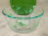 PYREX 4 Cup MINT Spring GREEN BIRDS Glass Storage Bowl EASTER CHICKS Musical Notes