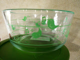 PYREX 4 Cup MINT Spring GREEN BIRDS Glass Storage Bowl EASTER CHICKS Musical Notes