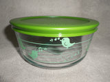 PYREX 4 Cup MINT Spring GREEN BIRDS Glass Storage Bowl EASTER CHICKS Musical Notes