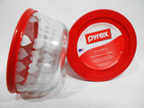 2 PYREX 4-Cup Storage Bowls WHITE HEARTS RED COVERS *Valentine Sweetheart Love