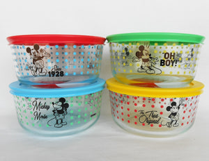 ❤️ NEW 8-pc PYREX Disney MICKEY MOUSE 4 Cup Glass STORAGE BOWL SET w/Covers