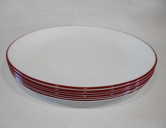 ❤️ 6 Corelle RED RIM DINNER PLATES 10.25