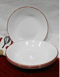 ❤️ 4 Corelle RED RIM 20-oz PASTA BOWLS 8.5" Shallow Coupe Soup Salad Meal Entree