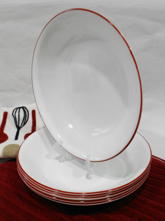 ❤️ 6 Corelle RED RIM 20-oz PASTA BOWLS 8.5