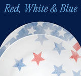 6 CORELLE Red White Blue 8.5" LUNCH PLATES Watercolor Fade Stars Stripes America
