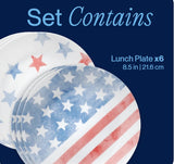 6 CORELLE Red White Blue 8.5" LUNCH PLATES Watercolor Fade Stars Stripes America