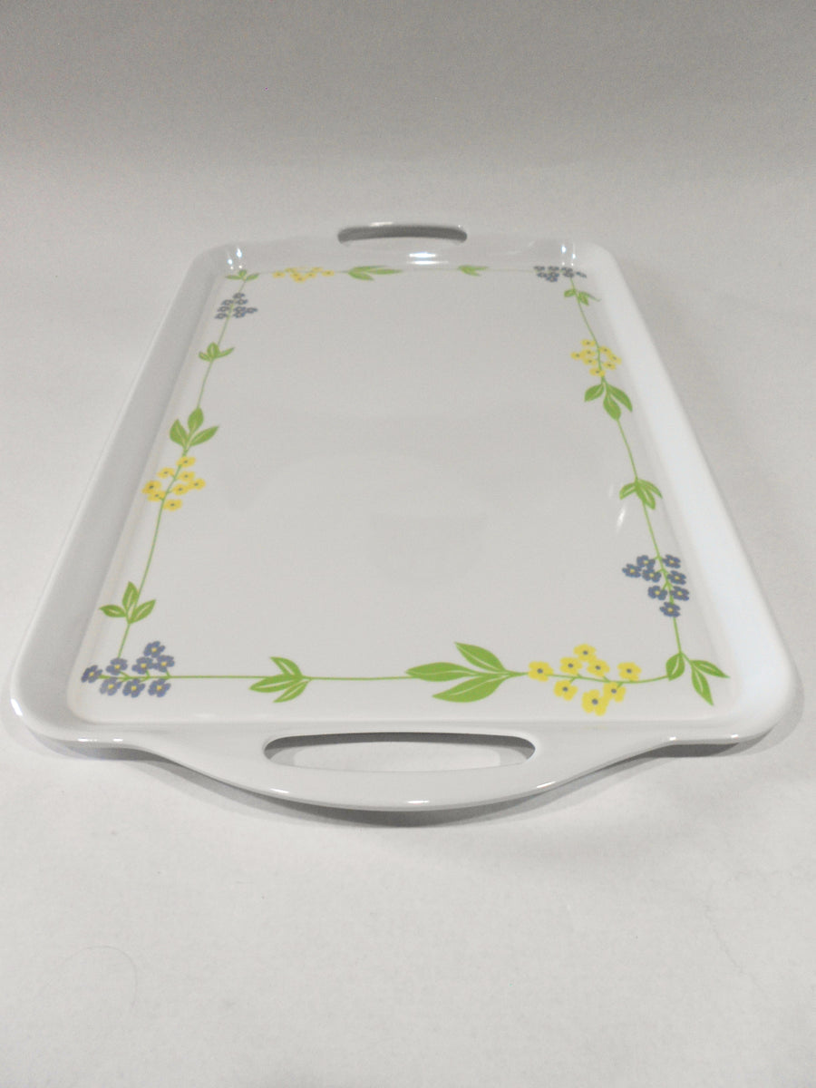 Corelle SECRET GARDEN Melamine 19x11 RECTANGULAR TRAY Serving Blue Yel ...