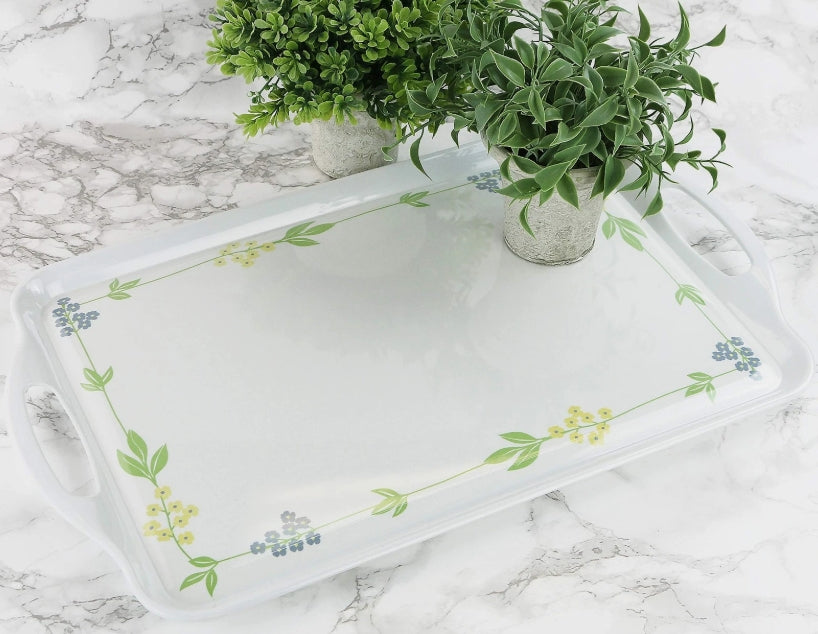 Corelle SECRET GARDEN Melamine 19x11 RECTANGULAR TRAY Serving Blue Yel ...