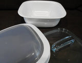 ❤️  3-pc CORELLE 1.5 Qt SQUARE Simplylite BAKE SERVE STORE White Casserole Dish w/ Covers