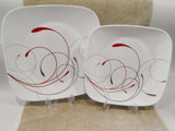 Corelle SPLENDOR Square DINNER or LUNCH PLATE *Red Gray Scoll ROMANTIC Revival