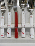 NEW 20-pc Corelle SPLENDOR Stainless Steel FLATWARE SET Energetic Red & Gray Scrolls