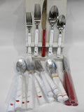 NEW 20-pc Corelle SPLENDOR Stainless Steel FLATWARE SET Energetic Red & Gray Scrolls