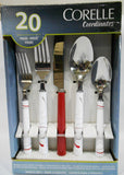 NEW 20-pc Corelle SPLENDOR Stainless Steel FLATWARE SET Energetic Red & Gray Scrolls